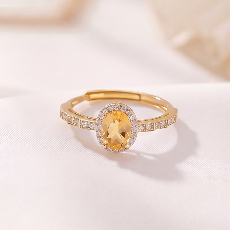 Nhẫn nữ bạc S925 mạ vàng đính đá crystal hình vuông, kiểu mở điều chỉnh size — Loại bạc