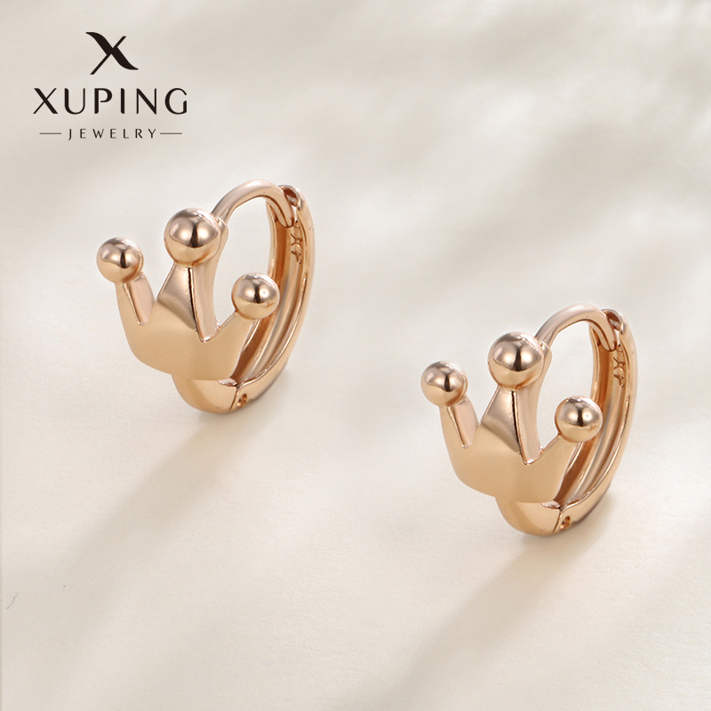 Joyería Xuping brillante dorado pendientes de corona de estilo coreano simple pendientes de nicho de alta calidad pendientes de temperamento