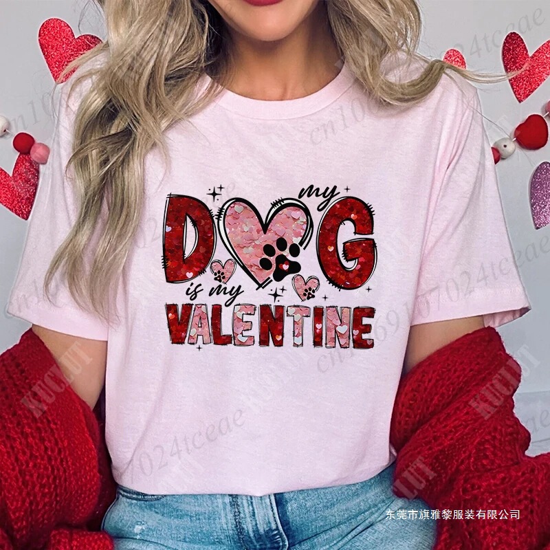 Summer Women's T-Shirt Short Sleeve My Dog Is My Lover Print Casual O-Neck Fashion Streetwear Dog Mom