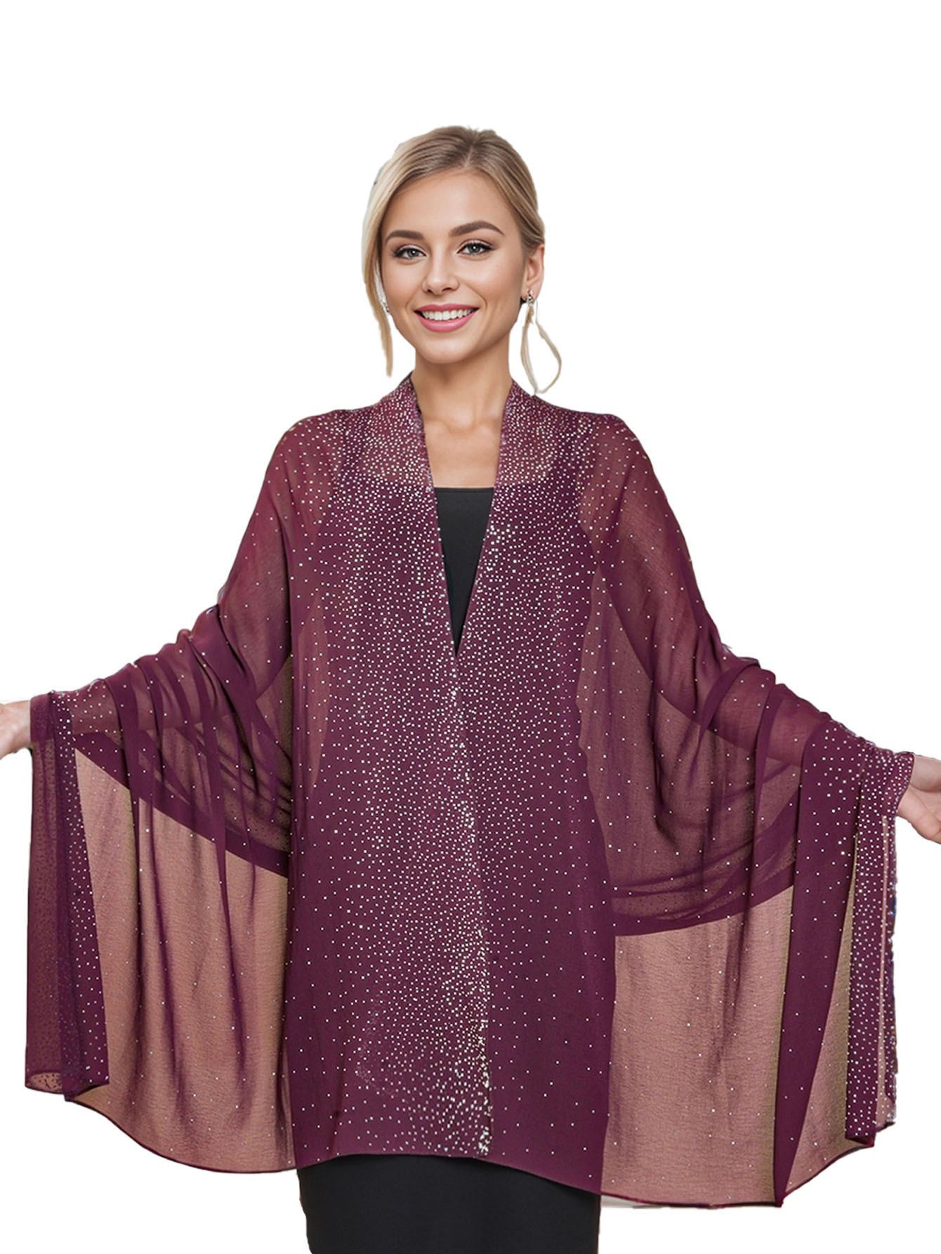 Hot Selling New Solid Color Chiffon Starry Sky Hot Stamping Exquisite And Elegant Banquet Style Extended Version Of High-end Women's Shawl_voghion.com
