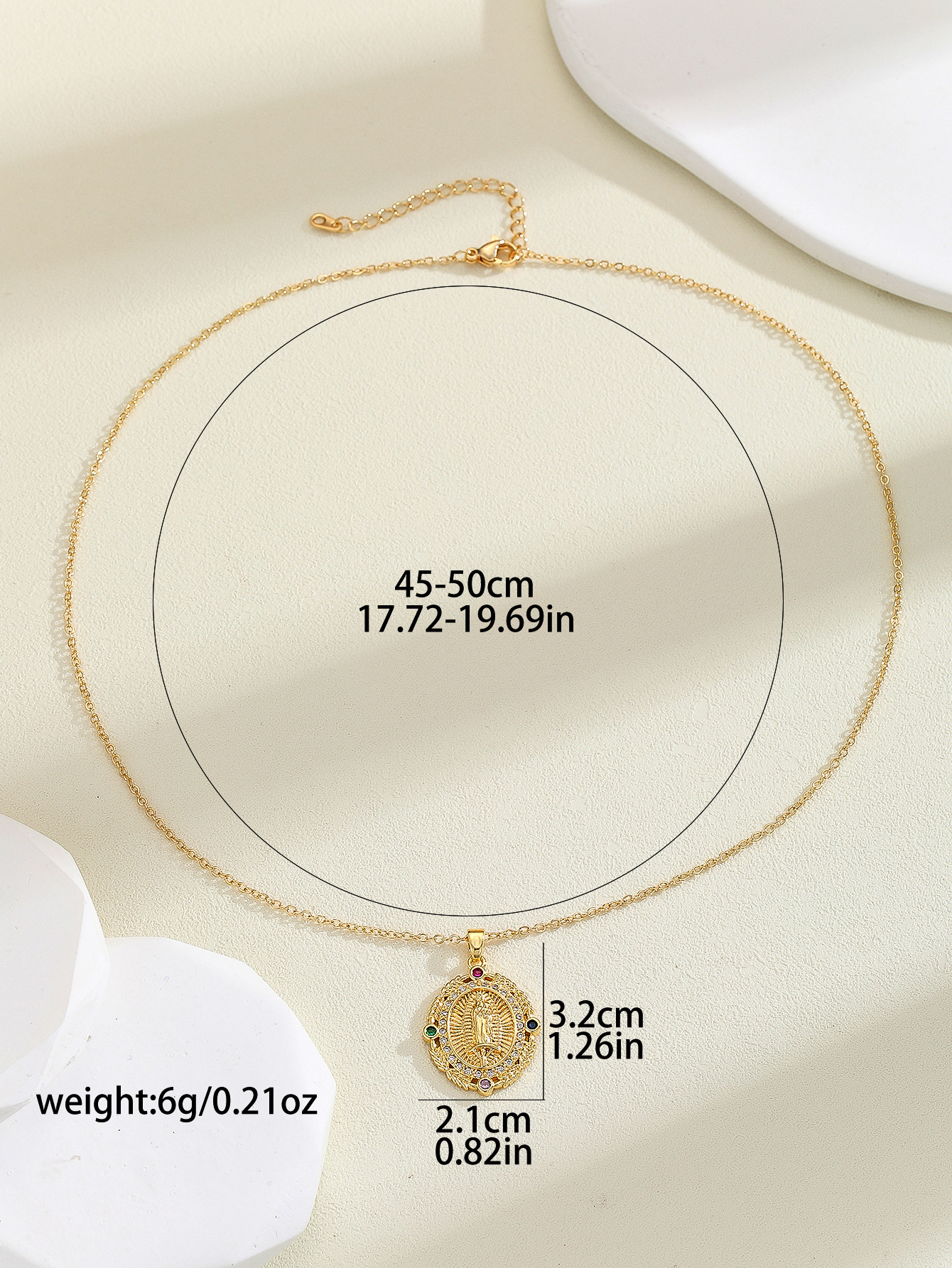 12g Weight Copper Pendant Material Zircon Inlay Material Pendant Necklace Classification Copper Chain Material 1 Piece Quantity Holiday, Daily Occasion Copper Material Human, Virgin Mary, Oval Pattern Women's Gender Inlay Design IG Style Style Copper Inlay Human Virgin Mary Oval Zircon Pendant Necklace 6