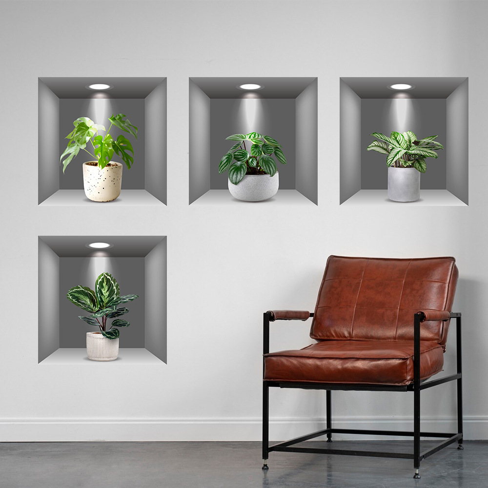 Aike DD3345 Simple 3D Flowe Pot Geen Plant Pint Living Room Beautification Decoative Painting Backgound Wall_voghion.com