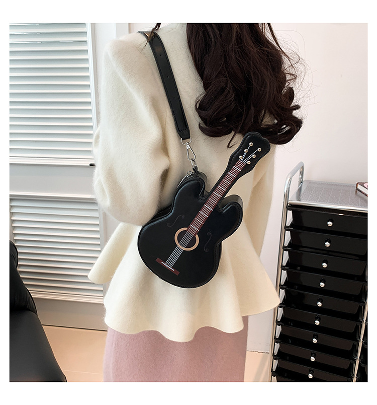 396g Weight Polyester Lining Material Zipper Closure Type Single Shoulder Strap Strap Type Shoulder Bag Bags Type Street, Shopping Occasion Pu Leather Material Guitar Pattern All Seasons Season Women's Gender Streetwear Style Oval Shape Small Size Women's Small Pu Leather Guitar Streetwear Oval Zipper Shoulder Bag 11