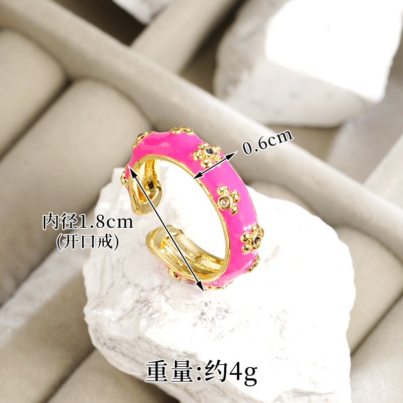 Nuevo anillo de oro de arena galvanizado de 18k anillo de flores de goteo de aceite de estilo europeo y americano lujoso durante mucho tiempo no se desvanece joyería transfronteriza
