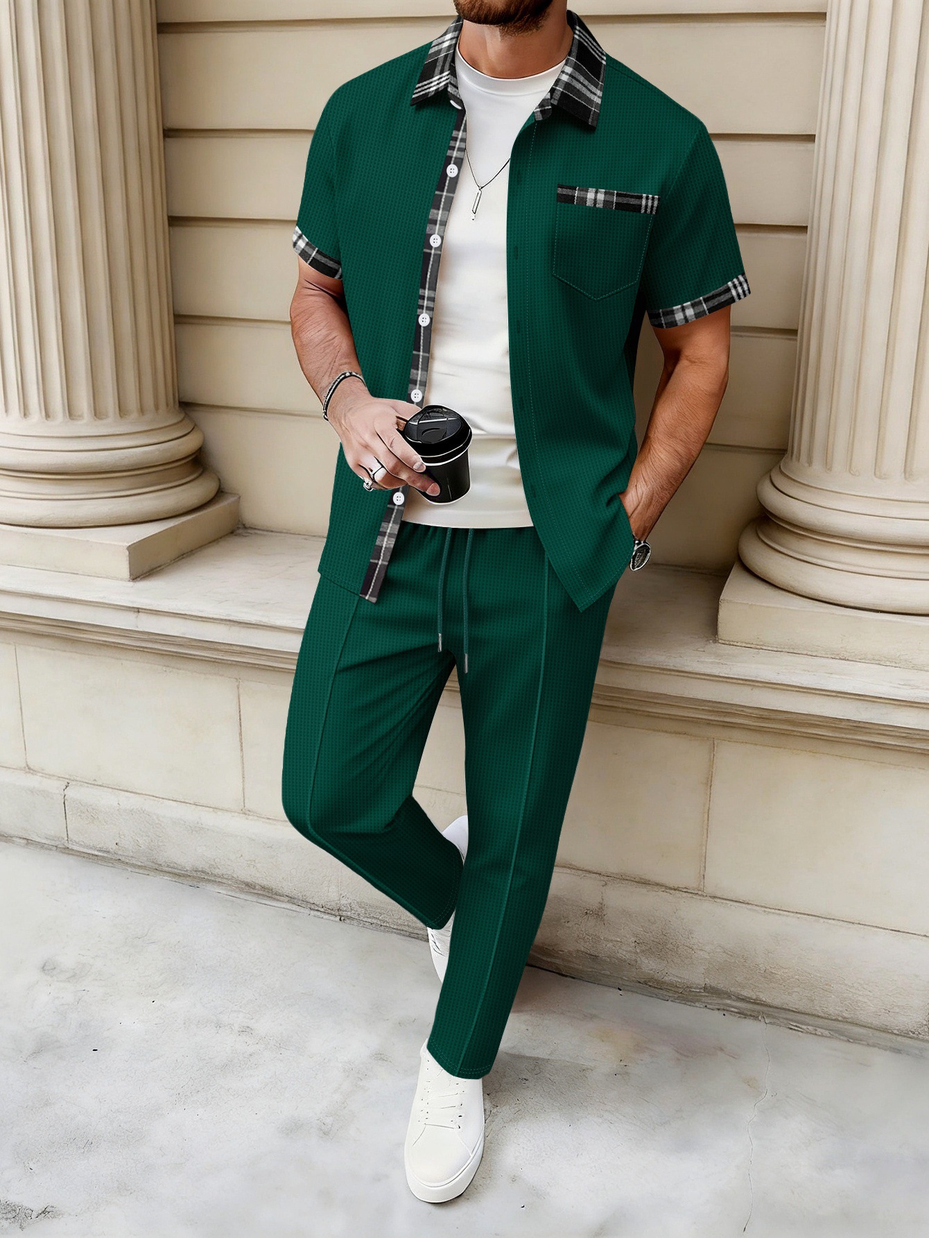 Completo uomo camicia e pantaloni in tessuto nido d'ape_voghion.com