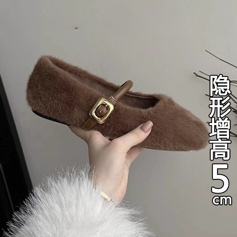 Фея 5 см выше в ветру Мэри Джейн мео обувь женская обувь 2024 новая осень-зима плюшевая одиночная обувь