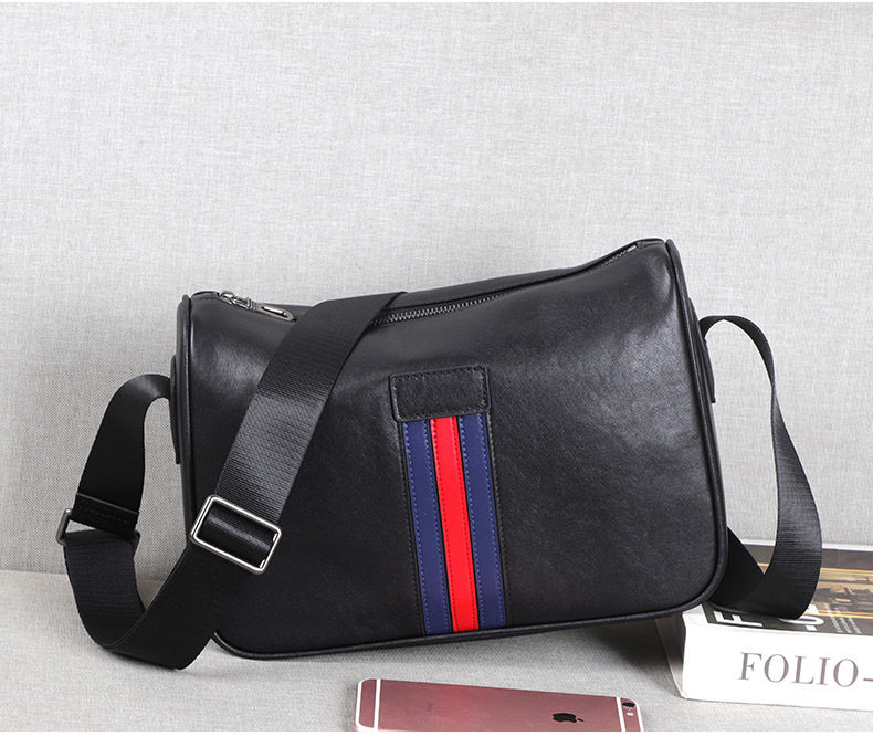 Túi đeo chéo nam da bò thật 29×11×17 cm phong cách đường phố — Màu đen chi tiết 2