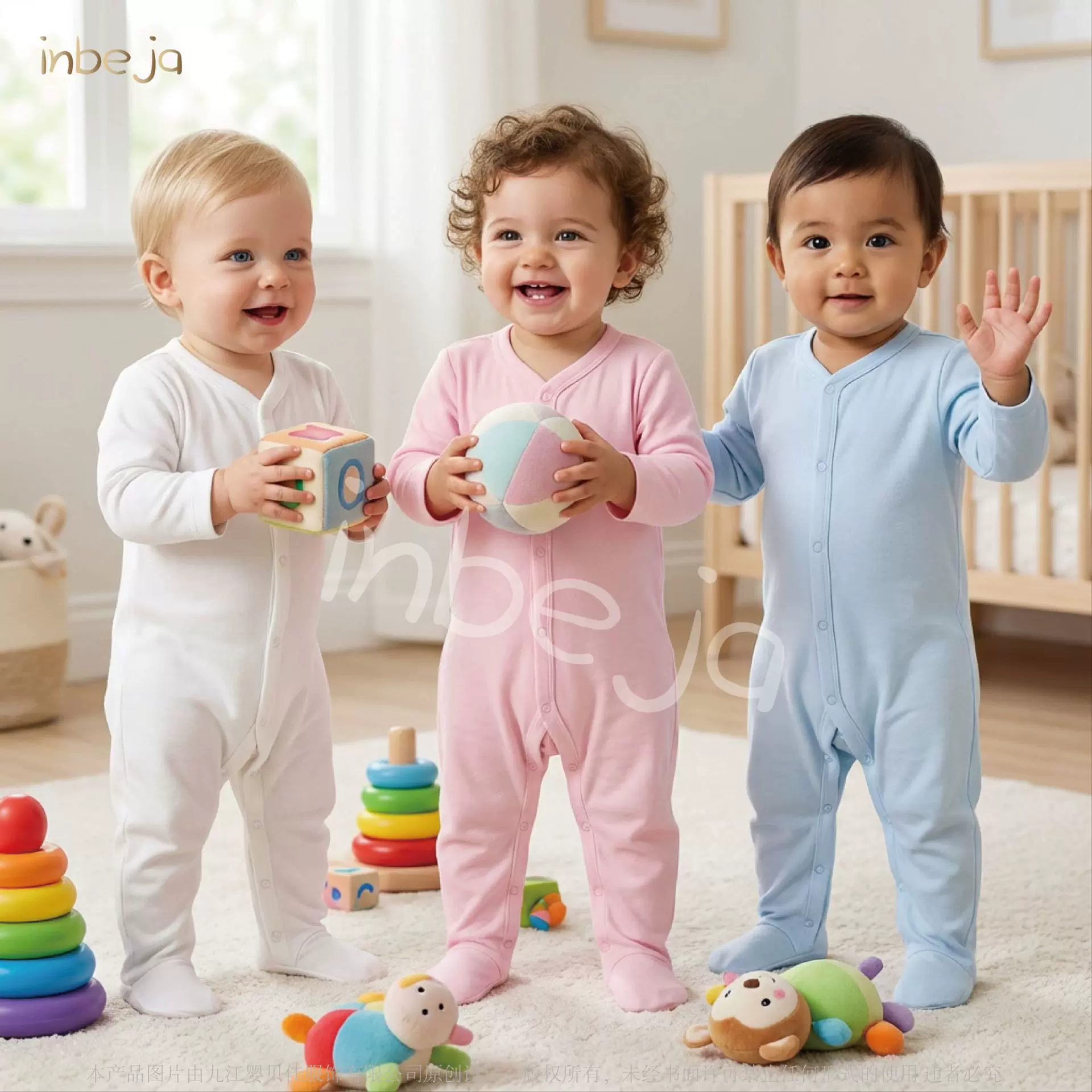 跨境包脚爬衣新生儿宝宝长袖爬衣婴儿连体衣纯色棉质爬爬服厂家