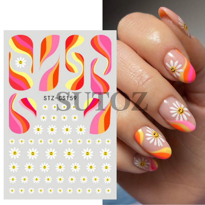 Cross-border new nail art adhesive sticker 3D flame character Devil eye flower abstract art nail decals ins