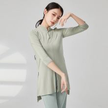 七分袖珍珠旗袍立领舞蹈练功服女气质中长款成年现代舞服装女