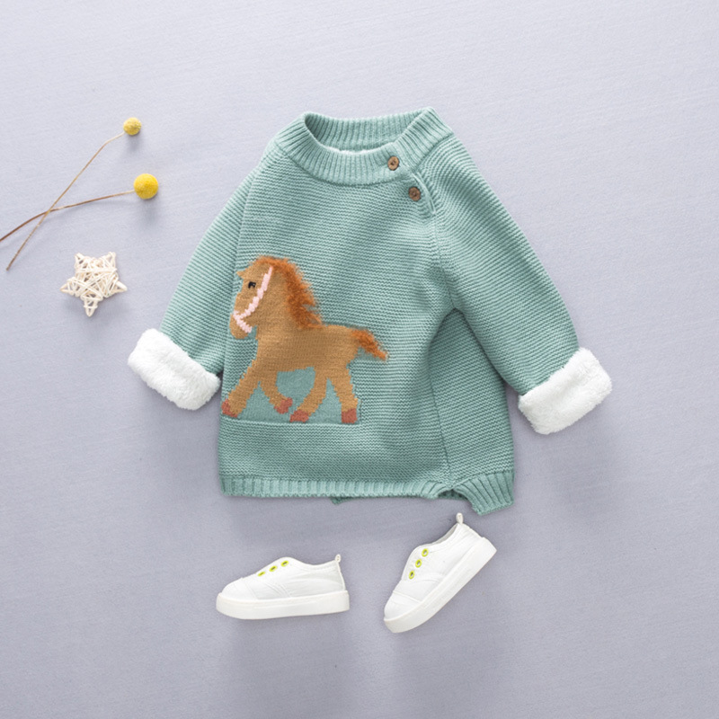 Children's sweaters 2025 Autumn and winter new pattern Plush thickening men and women baby T-shirts knitting Socket keep warm Base coat