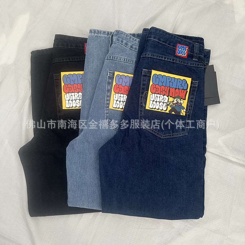 Foreign trade denim skateboard pants polar new standard big boy trend new embroidery wear-resistant straight loose star
