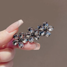 新款甜美水晶花朵发夹侧边鸭嘴夹时尚气质高级感前额碎发夹刘海夹