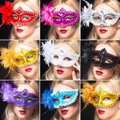 国境を越えた卸売ハロウィンヴェネツィアプリンセスボールマスク電気メッキスプレーペイントサイドフラワーハーフフェイスユリマスク