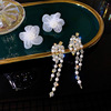 White silver needle, long earrings, universal crystal earings from pearl, silver 925 sample, flowered