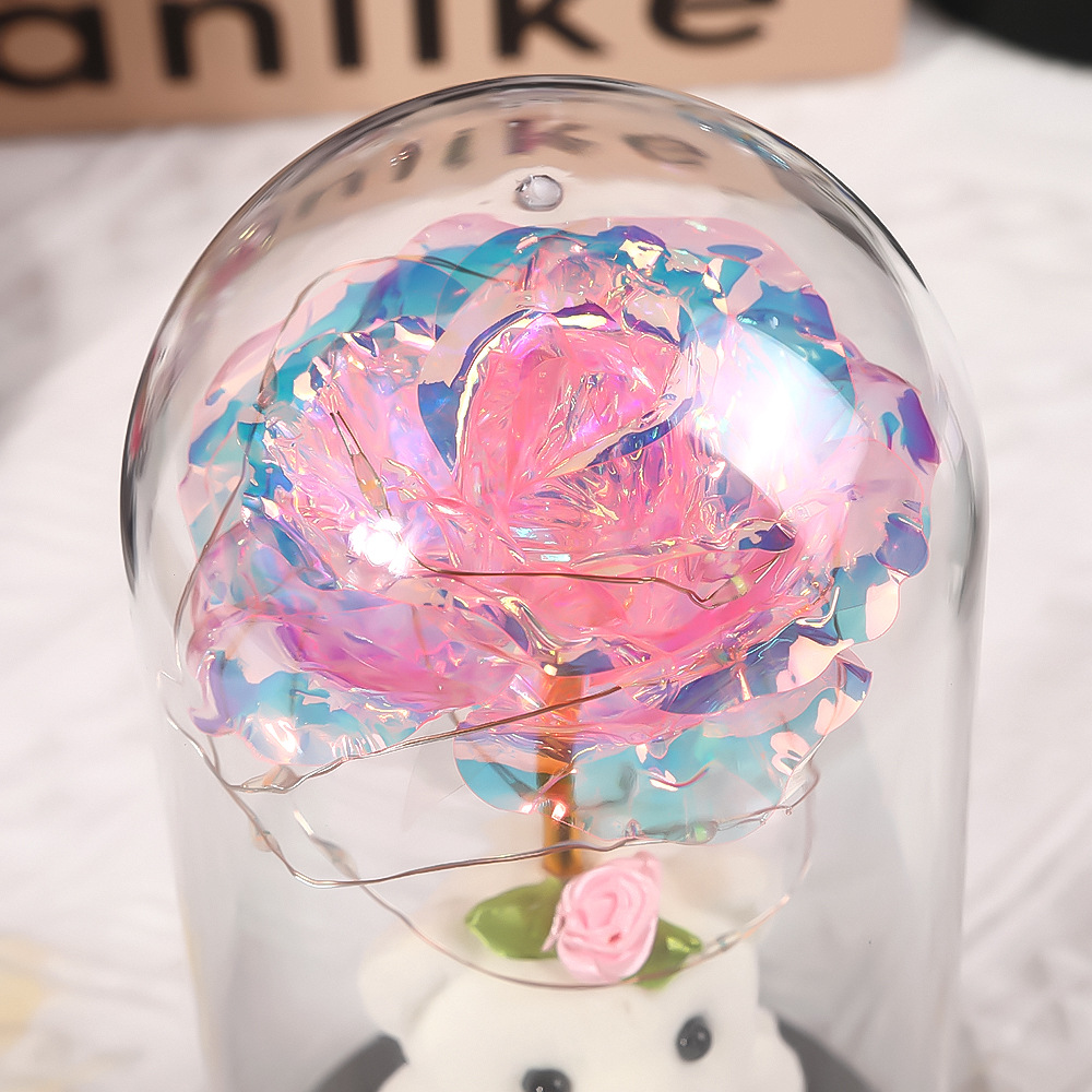 Directo de fábrica transfronterizo popular colorido Eterno lámina de Oro oso Rosa cubierta de cristal luz de la noche regalo creativo image 5