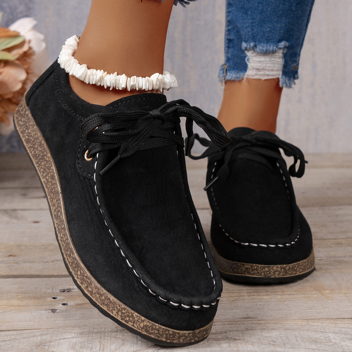 2024 plus size flat solid color front tie round toe women's casual single shoes_voghion.com