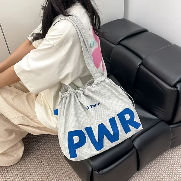 Large-Capacity Bag Women's Shoulder Bag Drawstring Design Tote Bag Casual Nylon Bag Vacation Travel Versatile Bag