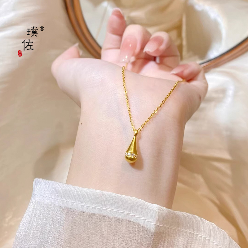 Poloz Jewelry Same Style Sand Gold DIY Accessories Diamond Droplet Small Shaoguang Pendant Necklace for Women, Light Luxury Lockchain