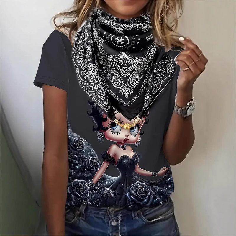 American Cross-border 2025 New Casual All-match high quality Comfortable Breathable Women's Short-sleeved Crewneck T-shirt ME13