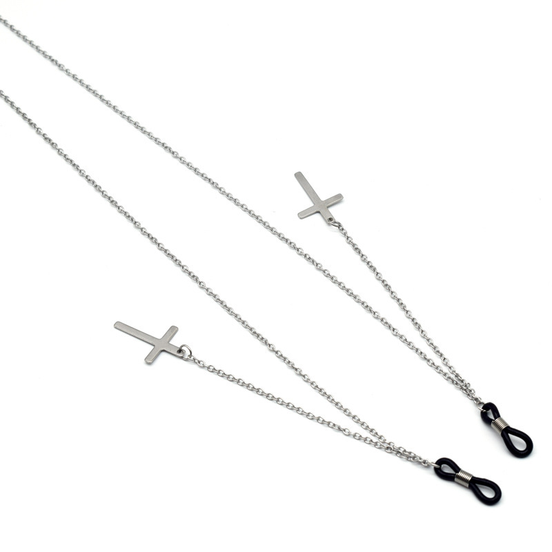 Stainless Steel Trendy European and American Export Cross Glasses Neck Hanging Chain Men's and Women's Cross Pendant Glasses Chain Stainless Steel Trendy European and American Export Cross Glasses Neck Hanging Chain Men's and Women's Cross Pendant Glasses Chain