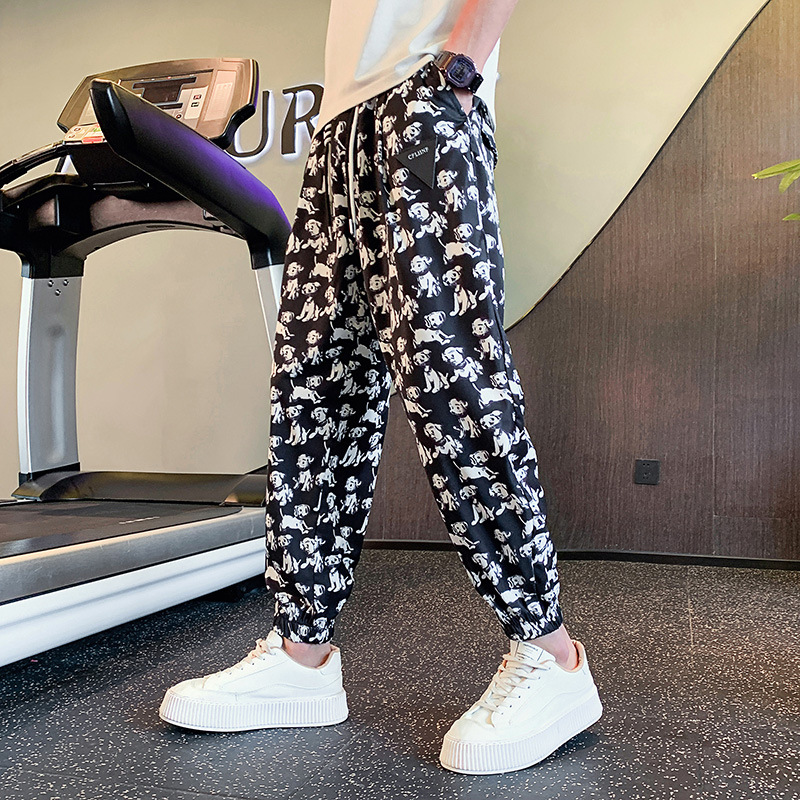Summer men's casual cropped Harlan pants, loose trendy brand, thin and sporty color leggings_voghion.com