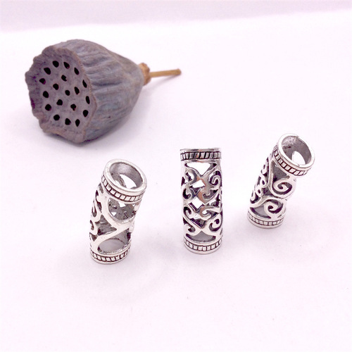 Jewelry accessories Tibetan silver retro alloy hollow large hole elbow wig headdress long bead bracelet necklace casing