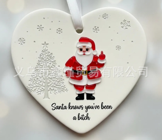 Nuevos productos transfronterizos de fondo blanco plano amistad de Navidad acrílico decoración de automóviles colgante amor Santa colgante