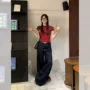 宽松拖地春秋高腰牛仔裤