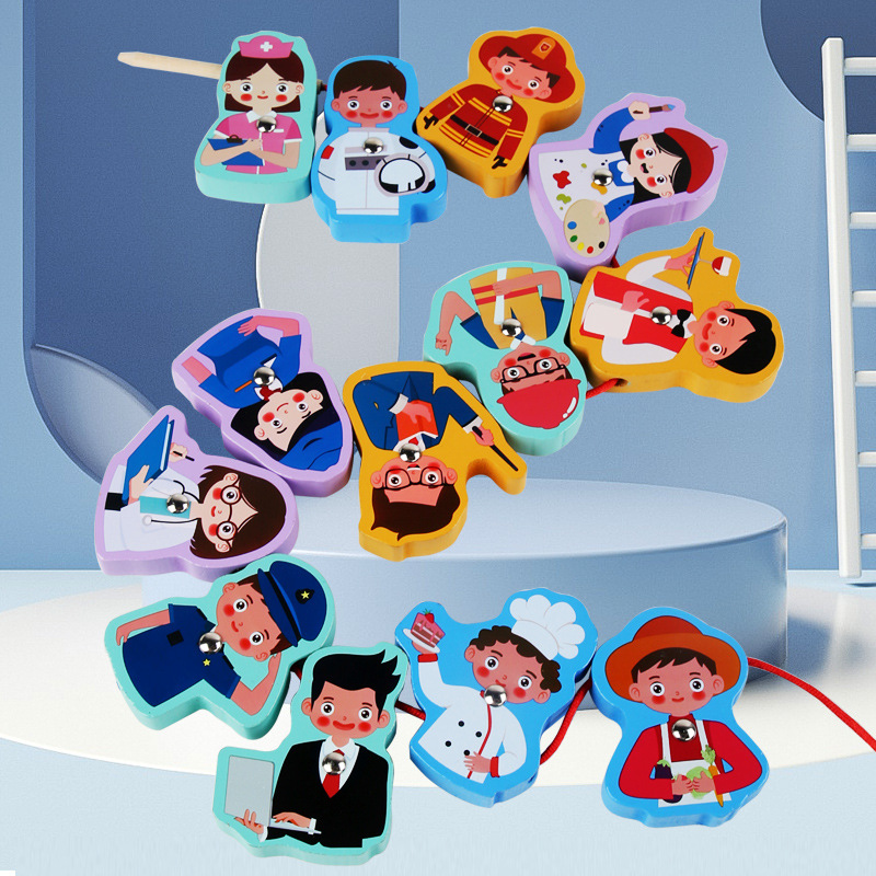 Tablero a juego multifuncional de doble cara de madera para niños Tablero de dibujo de cuerda con cuentas de la cognición del carácter de los niños educación temprana juguetes educativos