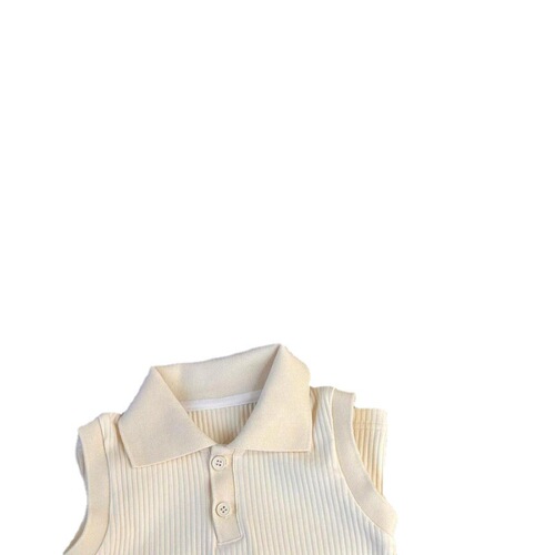 Girls' Summer Vest, Stylish Korean-Style Polo with Turn-Down Collar and Ribbed Design—Perfect for Trendy Kids, Available in Solid Colors, Perfect for Internet Celebrities