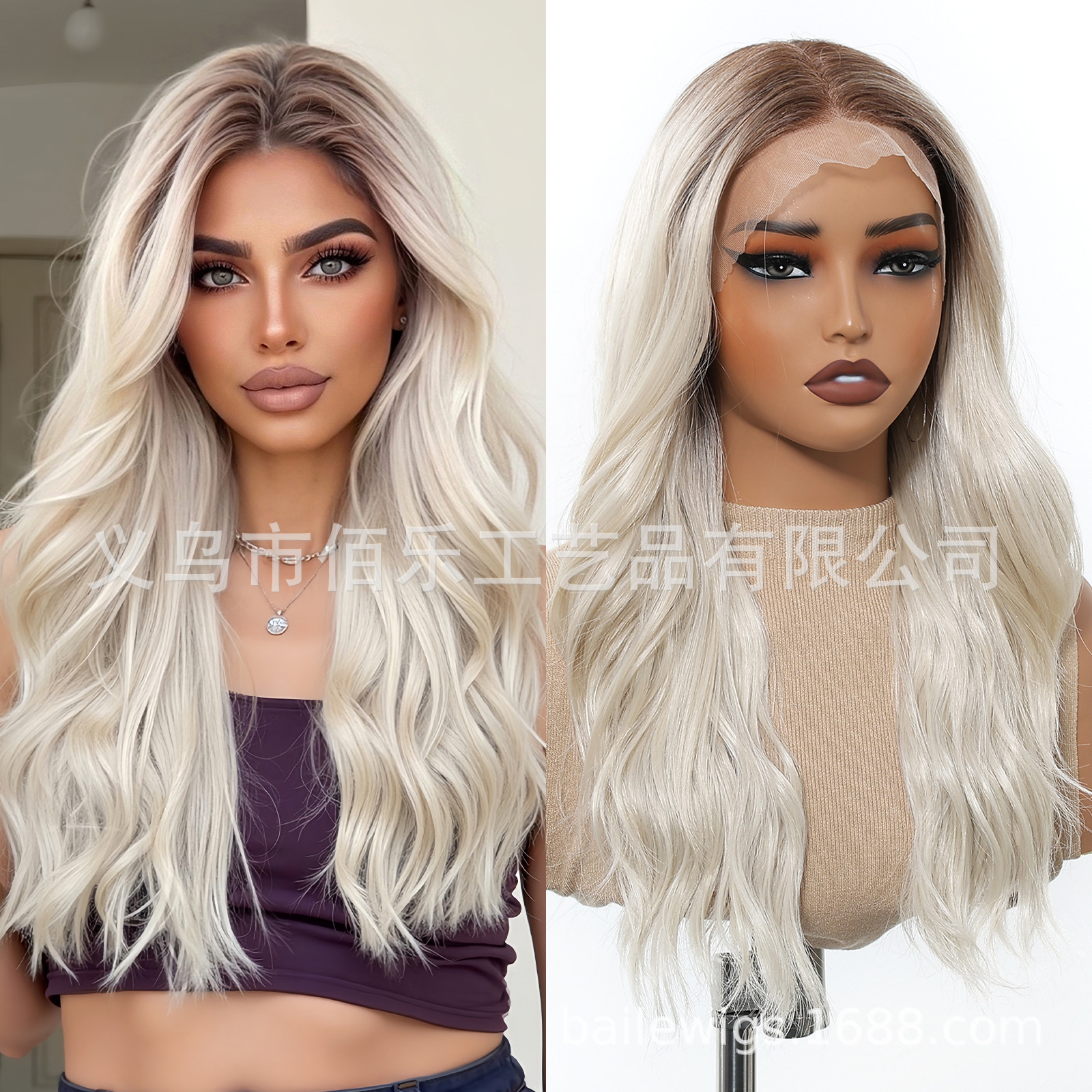 13*6 peluca de encaje de área grande con cabello largo y rizado dorado blanco en el medio image 11