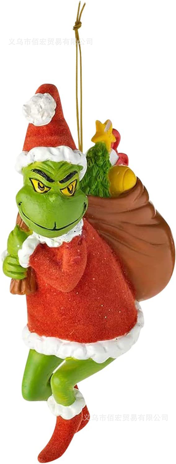 Adorno navideño de monstruo peludo verde nuevo de 2023, adorno de dibujos animados para árbol de Navidad, decoración navideña para el hogar, coche y vehículo.