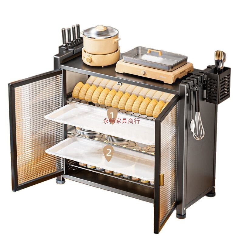 食器棚キッチン収納ラック多層家庭用カウンタートップ食器防塵収納ボックス多機能プレート、箸、食器排水ラック|undefined