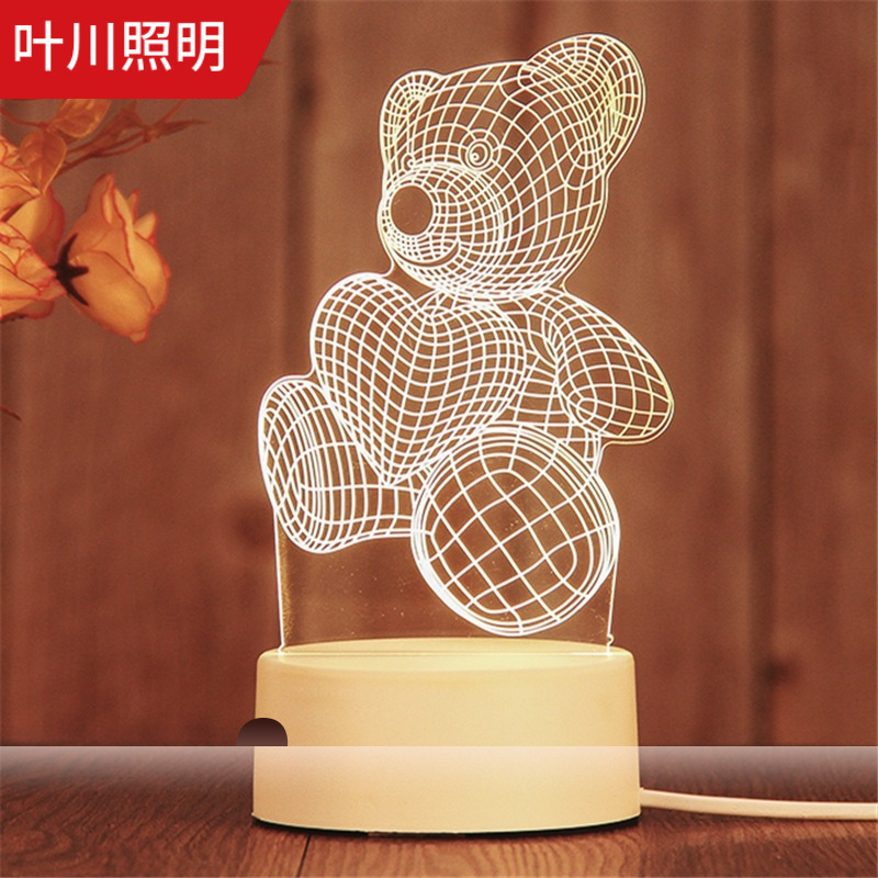 Shake the sound net red explosions 3d bear night light bedroom bedside ins wind sleep light atmosphere jellywater lamp wholesale