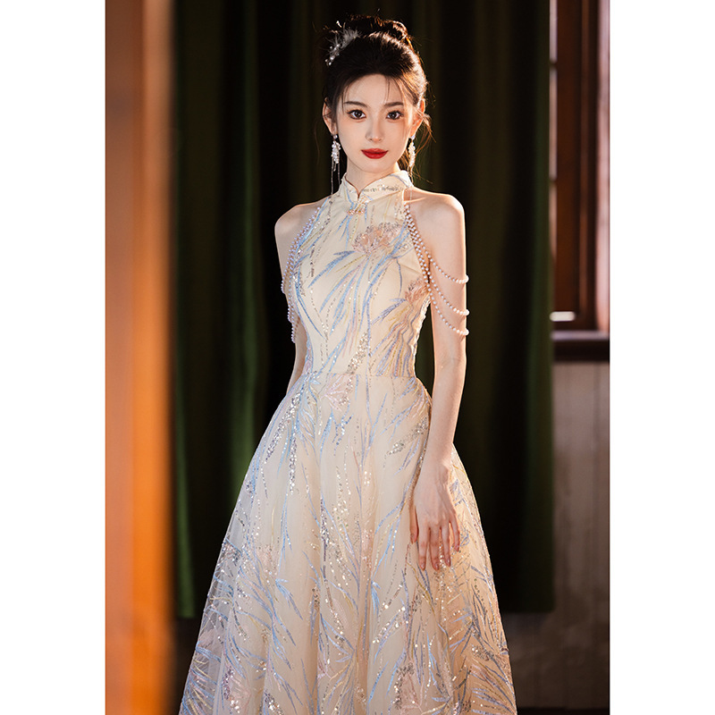 New Chinese-Style High-End Luxury Engagement Evening Dress for Women 2026 New Model Classy Toast Dress Bride Elegant Long Gown