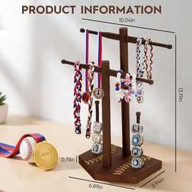 新款木制冠军戒指展示架木质滴水项链收纳架实木棒球冠军戒指支架