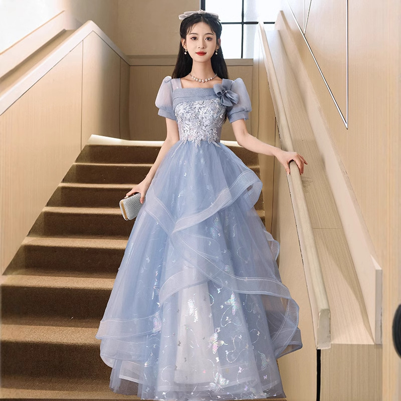 light blue dresses graduation Open Back Tulle Lace Floral Long Prom Dresses, Light Blue L Bridelily =_ inches or cm .2 Ball Gown Light Blue Dress
