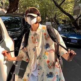 夏威夷碎花短袖衬衫男宽松百搭夏季薄款衬衣港风潮牌雅痞帅气外套