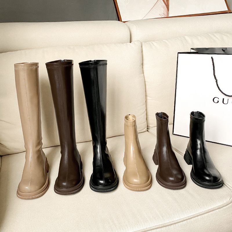 Damen Overknee-stiefel Mit Rundkappe Schlanke Passform British Style_voghion.com