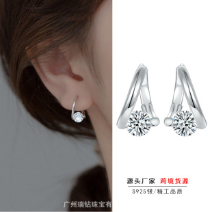 Cross-border New Round Moissanite Cross Earrings S925 Silver Elegant All-match Niche High-end Fashion Ear Ring