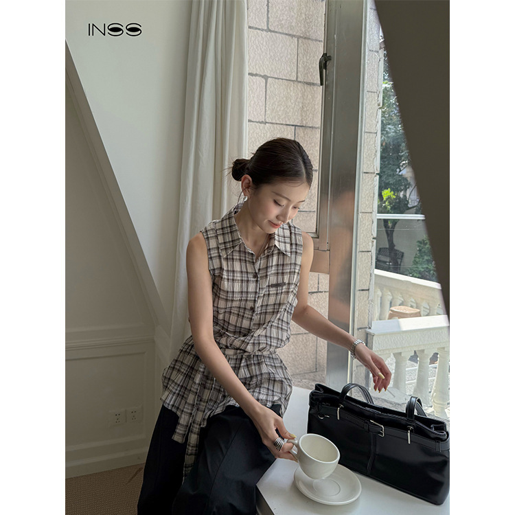 New Arrivals on May 12: Leisurely Summer Start - Retro Plaid Sleeveless Shirt for Women with a Stylish Design and Waist Tie Top 22835 New Arrivals on May 12: Leisurely Summer Start - Retro Plaid Sleeveless Shirt for Women with a Stylish Design and Waist Tie Top 22835