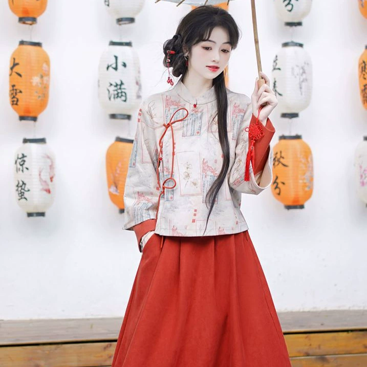 Осенний и зимний новый китайский стиль ретро национальный стиль печати китайский элемент улучшен