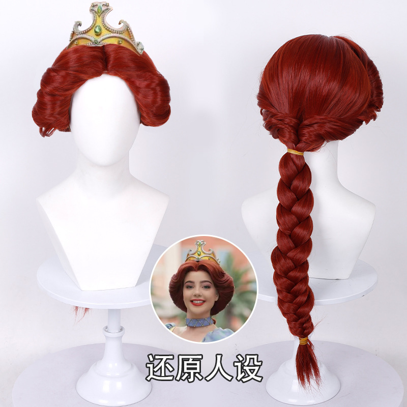 Cardamom Fiona Princess Cosplay Wig with Scalp-Like Top and Built-In Braided Style, Red Long Hair Wig Cardamom Fiona Princess Cosplay Wig with Scalp-Like Top and Built-In Braided Style, Red Long Hair Wig