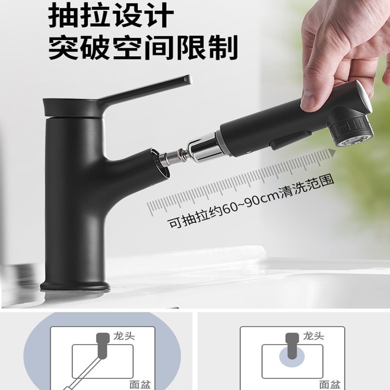 Pistola gris negro pull-out enjuague bucal Cuenca caliente y fría del hogar del grifo lavabo de cobre fregadero de galvanoplastia grifo