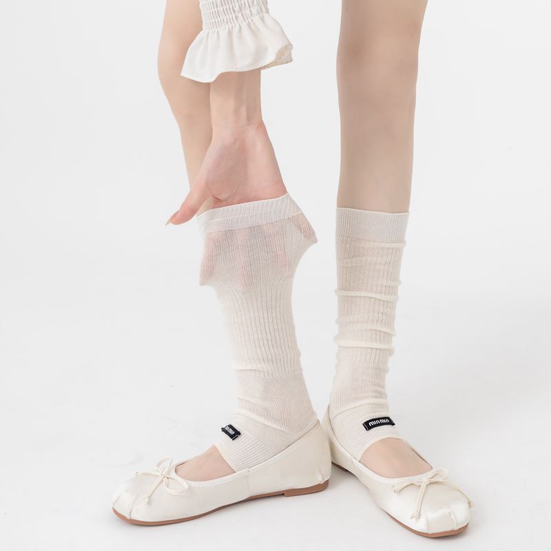 Miu-Style Foot-Stepping Fabric Label Calf Socks for Women, Summer Thin Style with Half Heel Support, Open-Toe Slouch Socks, Long Calf Socks Miu-Style Foot-Stepping Fabric Label Calf Socks for Women, Summer Thin Style with Half Heel Support, Open-Toe Slouch Socks, Long Calf Socks
