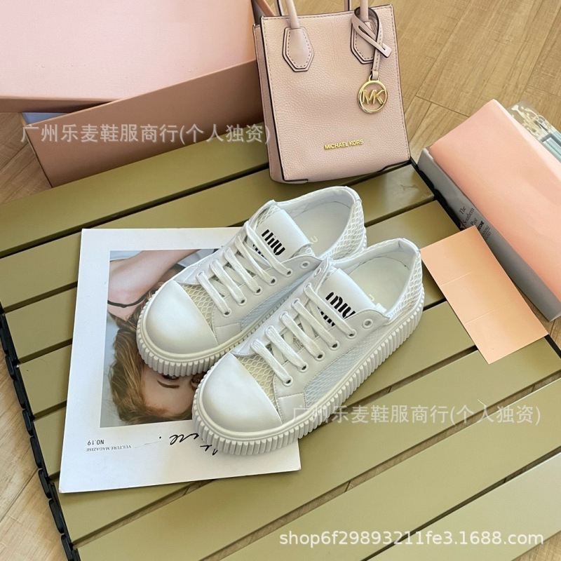 高品质~miu家新款厚底饼干帆布板鞋懒人一脚蹬休闲后空半拖小白鞋|undefined