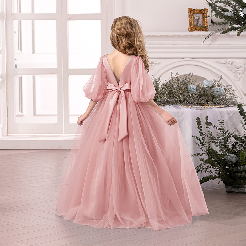 跨境专供小女孩生日宴会晚礼服钢琴演出蓬蓬长裙女童婚礼花童裙子|undefined