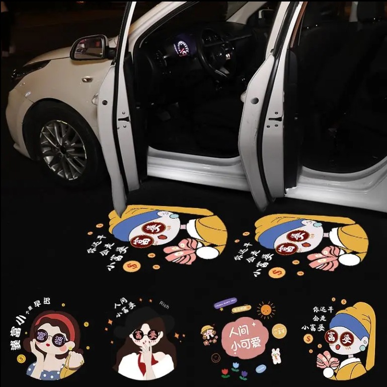 Lámpara de atmósfera para automóviles, lámpara de bienvenida, lámpara de puerta, lámpara de proyección para automóviles, princesa, por favor, suba al proyector de dibujos animados