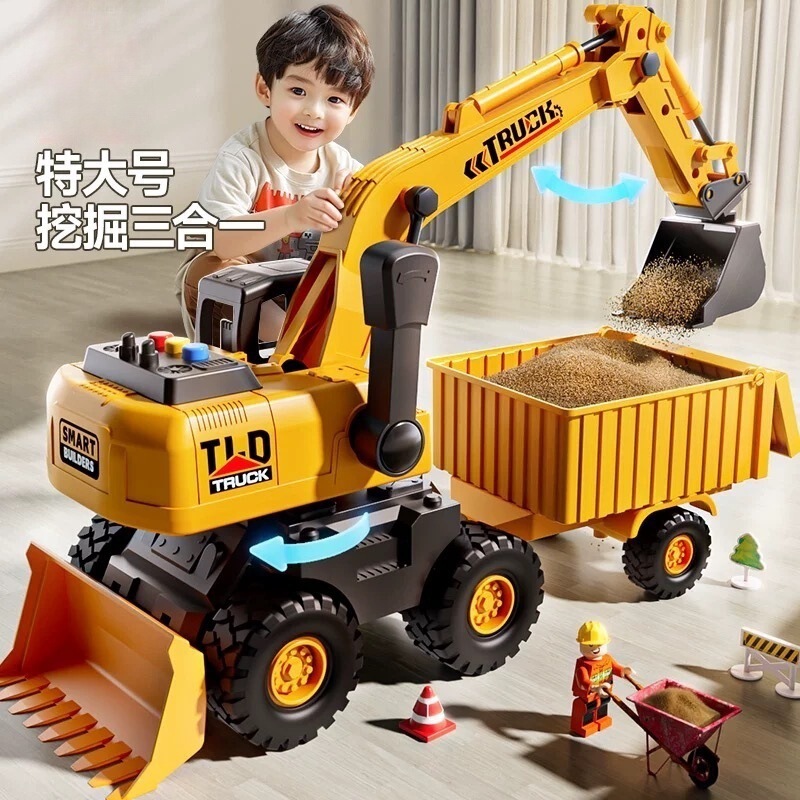 [Strictly Selected] Large Early Education Sound and Light Excavator Truck for Boys and Children Dump Truck Transport Inertial Engineering Vehicle